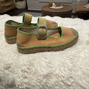 Free People Tan and Green Espadrilles